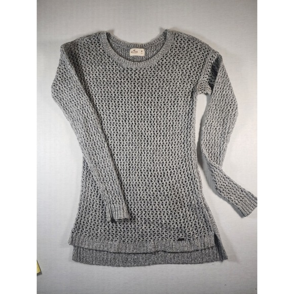 Hollister Sweaters - Hollister California Womens Open Knit Sweater Gray Long Sleeve Crew Neck Medium